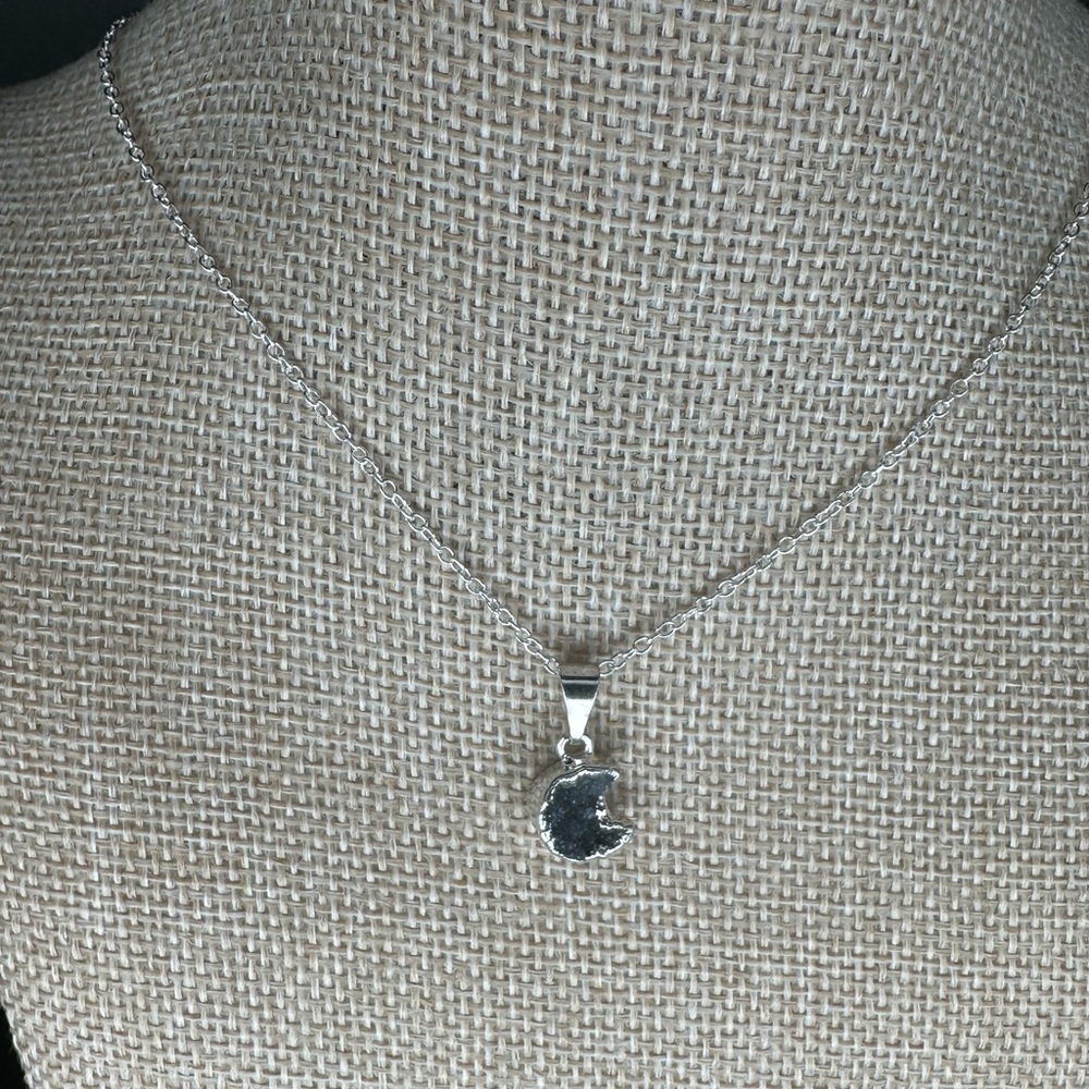 Black/Dark Purple Druzy Amethyst Crescent Moon Pendant on Chain - Picture 7 of 13